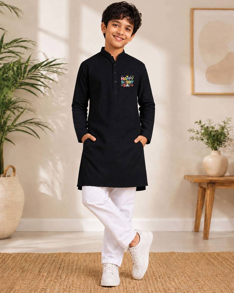 Boys black pure cotton father's day kurta pyjama set