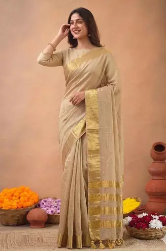 New Designer Premium Tissue Women's Saree With Blouse Set