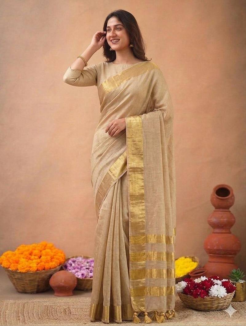 New Designer Premium Tissue Women's Saree With Blouse Set
