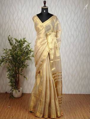 New Designer Premium Tissue Women's Saree With Blouse Set 2