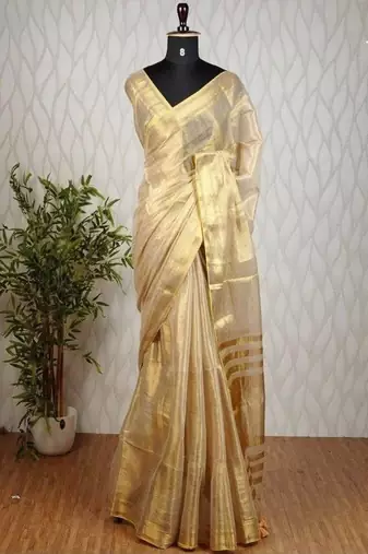 New Designer Premium Tissue Women's Saree With Blouse Set