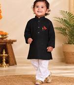 Boys black pure cotton father's day kurta pyjama set