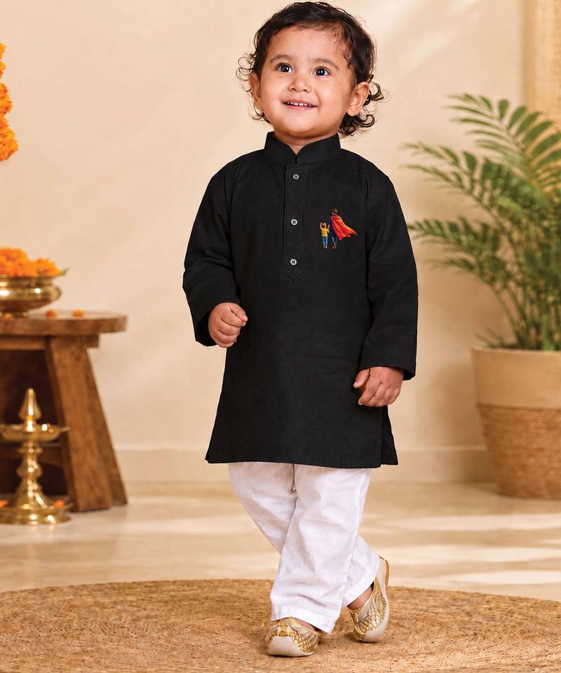Boys black pure cotton father's day kurta pyjama set