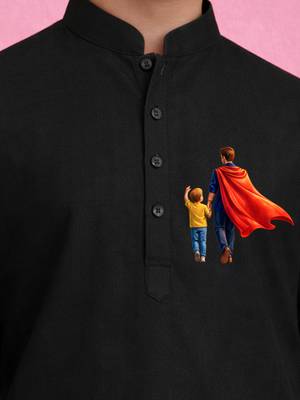 Boys black pure cotton father's day kurta pyjama set 2