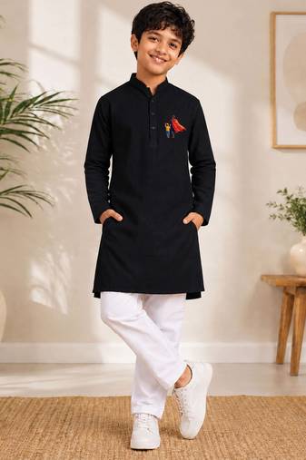 Boys black pure cotton father's day kurta pyjama set