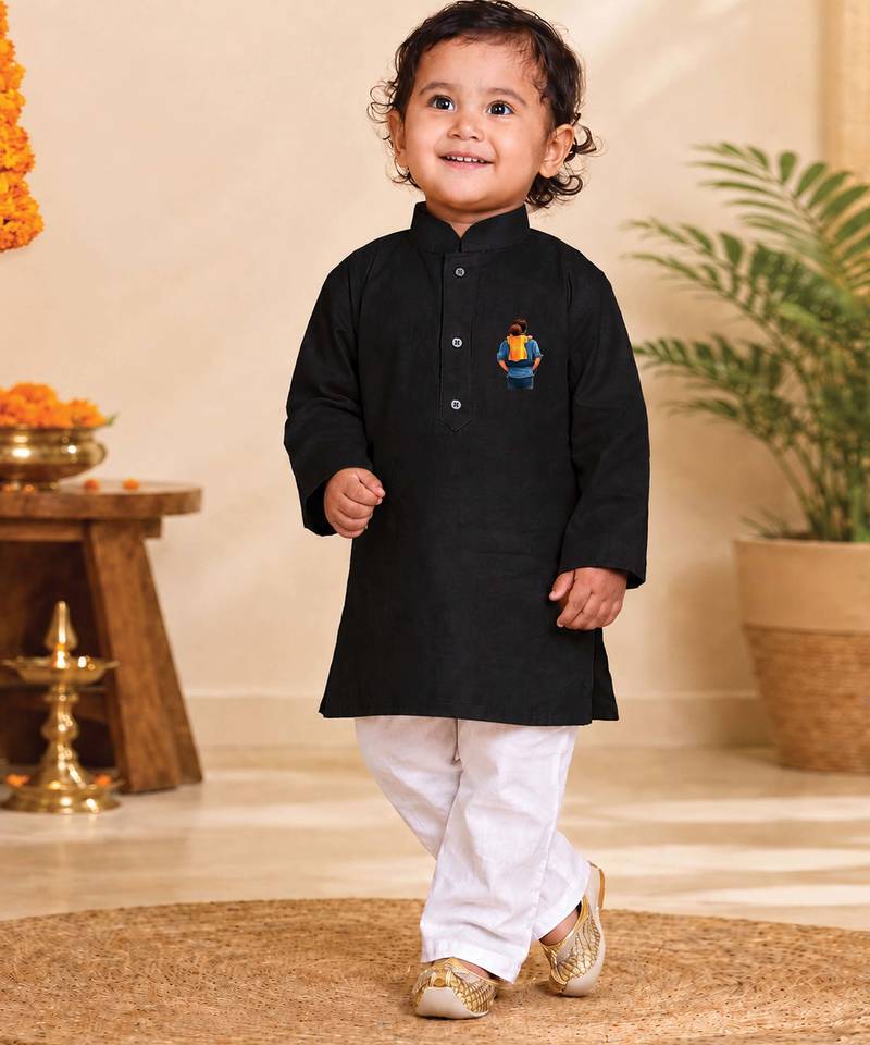 Boys black pure cotton father's day kurta pyjama set