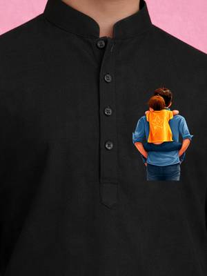 Boys black pure cotton father's day kurta pyjama set 2