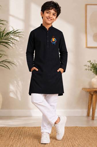 Boys black pure cotton father's day kurta pyjama set