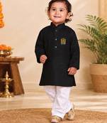 Boys black pure cotton father's day kurta pyjama set
