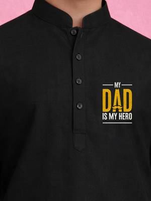 Boys black pure cotton father's day kurta pyjama set 2