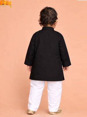Boys black pure cotton father's day kurta pyjama set 3