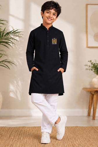 Boys black pure cotton father's day kurta pyjama set