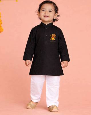 Boys black pure cotton onam special kurta pyjama set 1