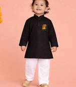 Boys black pure cotton onam special kurta pyjama set
