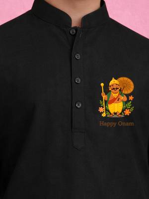 Boys black pure cotton onam special kurta pyjama set 2