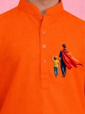 Boys orange pure cotton father's day kurta pyjama set 2