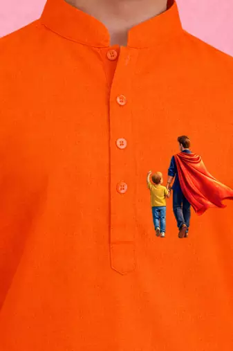 Boys orange pure cotton father's day kurta pyjama set