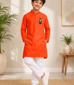 Boys orange pure cotton father's day kurta pyjama set