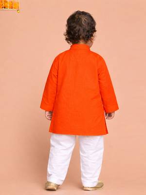 Boys orange pure cotton father's day kurta pyjama set 3
