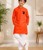 Boys orange pure cotton father's day kurta pyjama set