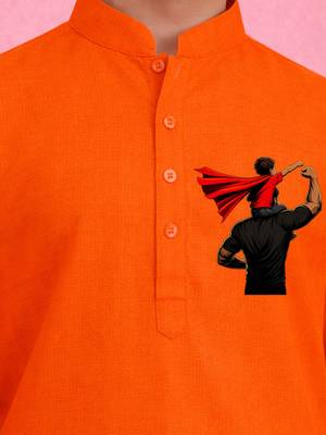 Boys orange pure cotton father's day kurta pyjama set 2