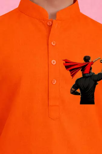 Boys orange pure cotton father's day kurta pyjama set