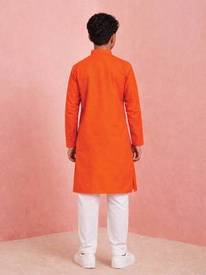 Boys orange pure cotton father's day kurta pyjama set 4