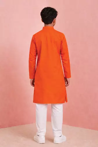 Boys orange pure cotton father's day kurta pyjama set