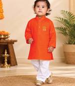 Boys orange pure cotton father's day kurta pyjama set