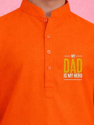 Boys orange pure cotton father's day kurta pyjama set 2
