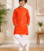 Boys orange pure cotton father's day kurta pyjama set