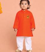 Boys orange pure cotton onam special kurta pyjama set