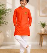Boys orange pure cotton onam special kurta pyjama set