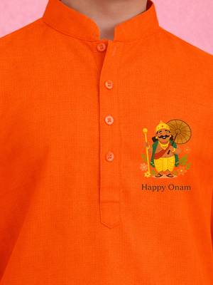 Boys orange pure cotton onam special kurta pyjama set 2