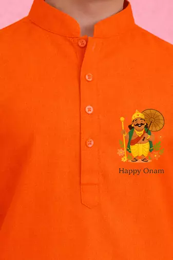 Boys orange pure cotton onam special kurta pyjama set