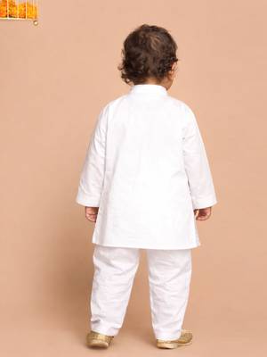 Boys white pure cotton father's day kurta pyjama set 3