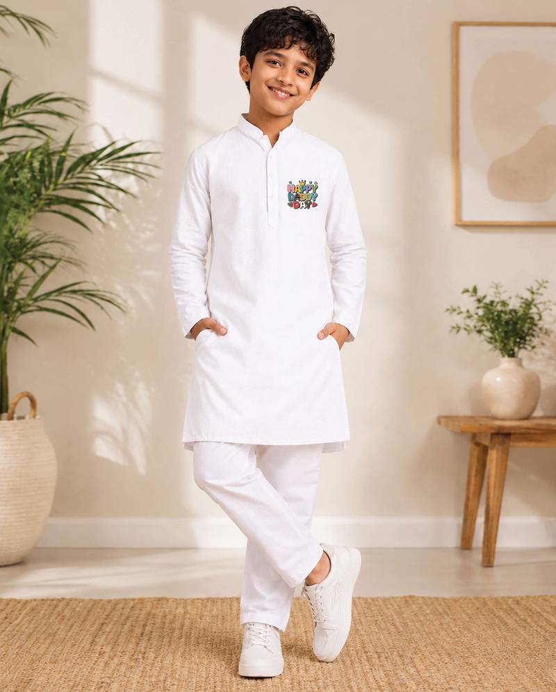 Boys white pure cotton father's day kurta pyjama set