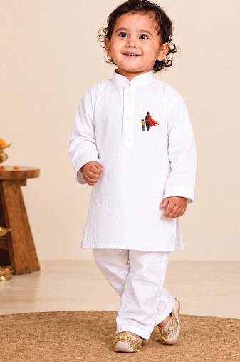 Boys white pure cotton father's day kurta pyjama set