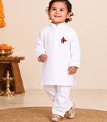 Boys white pure cotton father's day kurta pyjama set