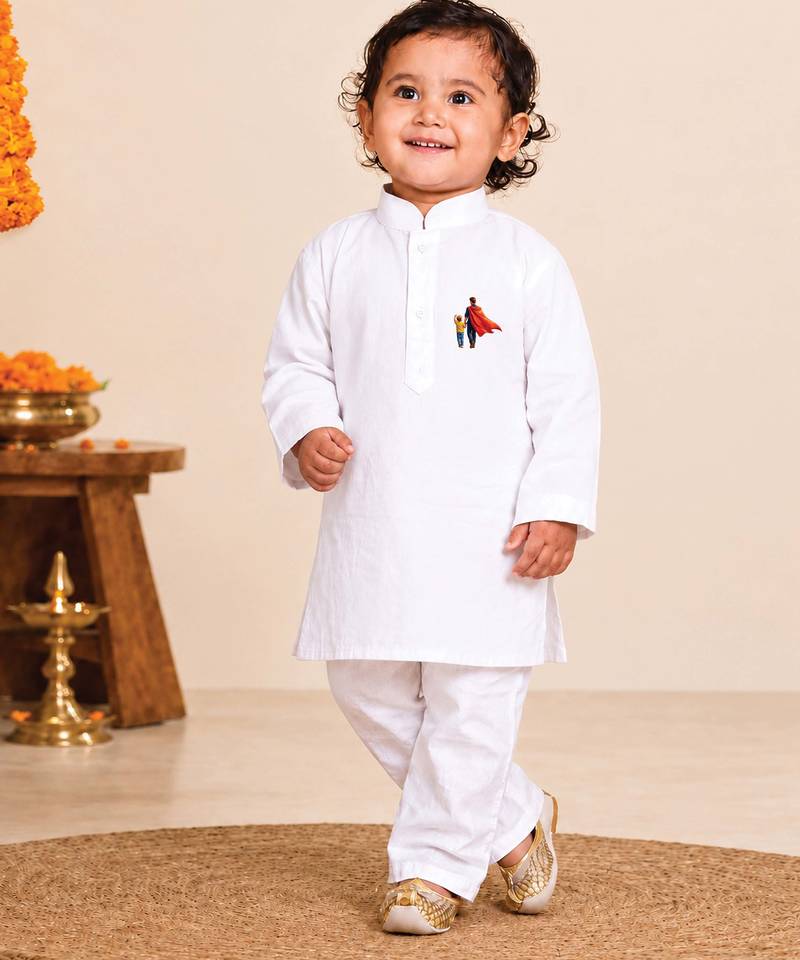 Boys white pure cotton father's day kurta pyjama set