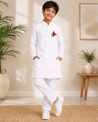 Boys white pure cotton father's day kurta pyjama set 1