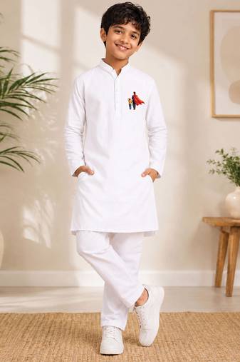 Boys white pure cotton father's day kurta pyjama set