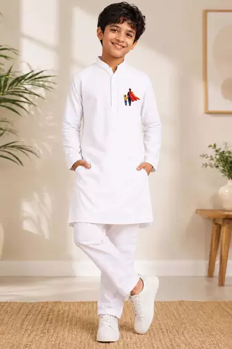 Boys white pure cotton father's day kurta pyjama set