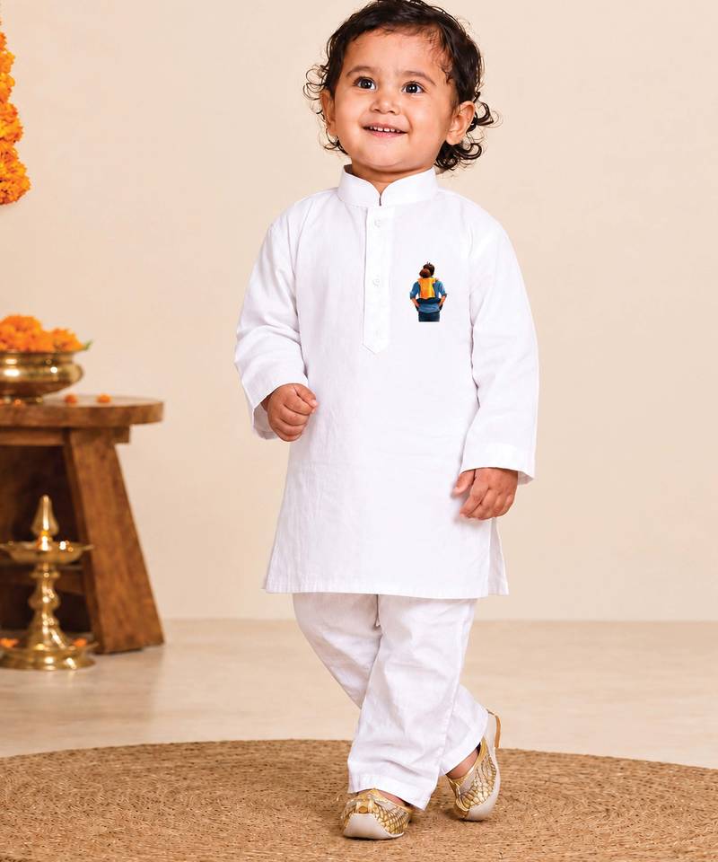 Boys white pure cotton father's day kurta pyjama set