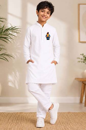 Boys white pure cotton father's day kurta pyjama set