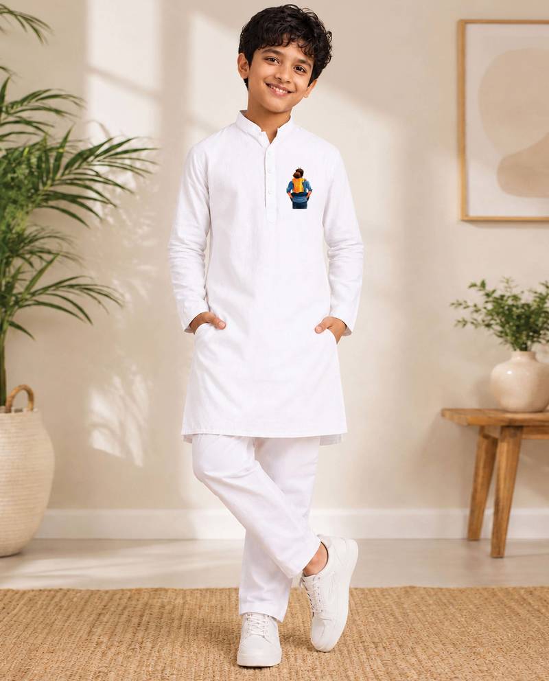 Boys white pure cotton father's day kurta pyjama set