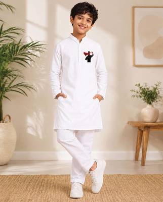 Boys white pure cotton father's day kurta pyjama set 1