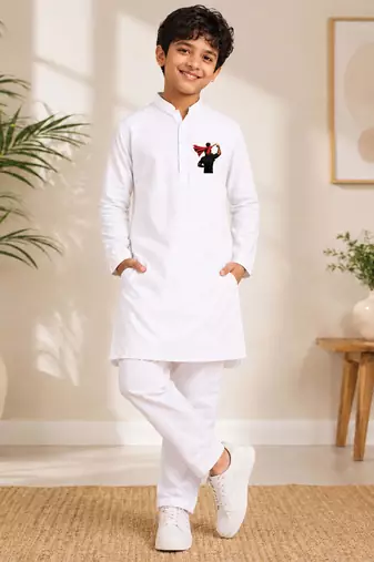 Boys white pure cotton father's day kurta pyjama set