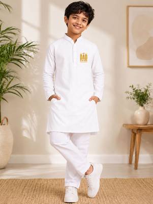Boys white pure cotton father's day kurta pyjama set 1