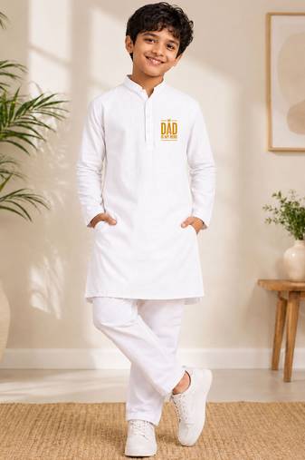 Boys white pure cotton father's day kurta pyjama set